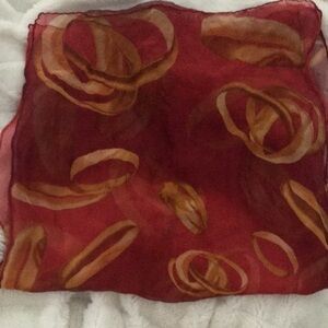 Authentic vintage silk red and gold three ring Cartier scarf